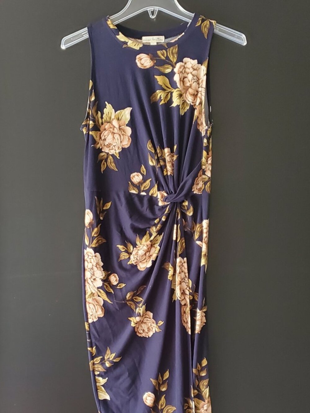 Navy Floral Wrap Midi Dress